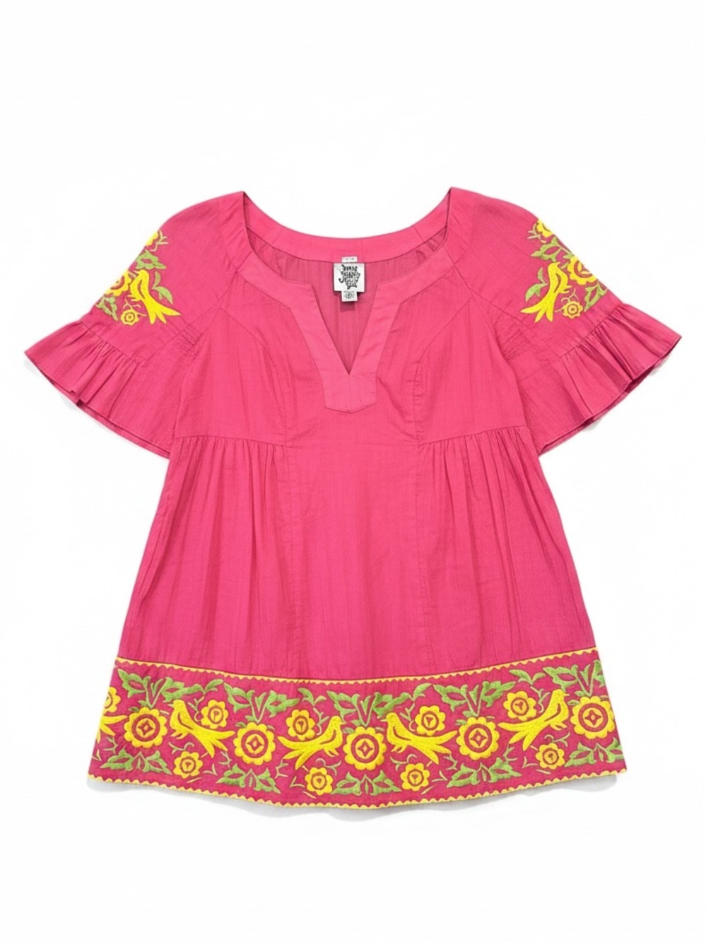 Ivy Jane Vibrant Link Floral & Bird Embroidered Boho Peasant Top Size XS